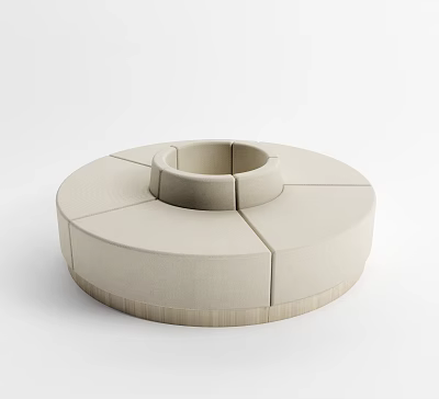 Modern Minimalist Beige Circular Sofa Coffee Table Set With Wooden Base 3d model