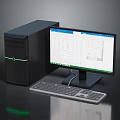 Black Desktop Tower With Green Accent Monitor Displaying Charts And Wired Keyboard Setup