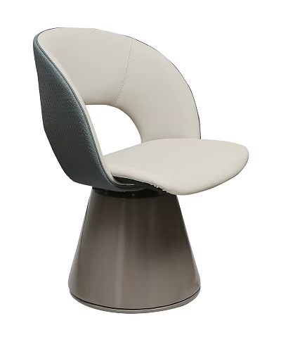 Modern White and Gray Leather Accent Chair with Curved Backrest and Swivel Base 3d model