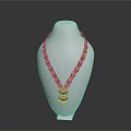 Colorful Handwoven Necklace Displayed On White Mannequin With Striped Design