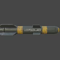 Gray Military Missile With Yellow Bands Rear Fins And Detailed Weapon Design Features