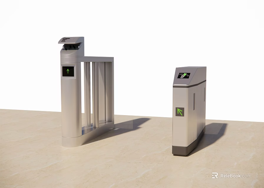 Public Facility Turnstile Gate with Metal Structure and Access Control System for Public Entrance 3d model 