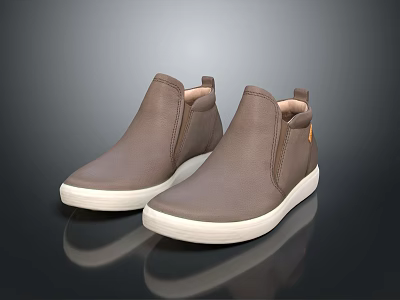 Brown Leather Slip on Casual Shoes With White Sole And Minimalist Comfortable Design 3d model