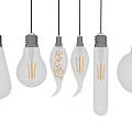 Hanging Transparent Light Bulbs With Mini Garden Ornaments Against Blue Sky And Water Surface