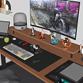 Modern E-sports Room Study Computer Desk Tablet Computer Audio Mouse Keyboard Headset Handheld 3d model