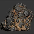 Natural Black Crystalline Stone With Metallic Luster And Brown Matrix
