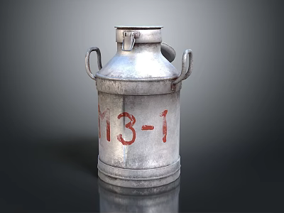 Vintage Metal Milk Can With Two Handles And Red Number 13 1 3d model