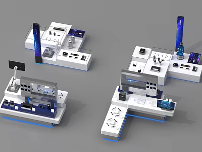 Modern Commercial Display Shelves With Multilayer Design And LED Lighting Elements 3d model