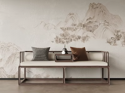 New Chinese-style Multi-person Sofa Solid Wood Sofa Luohan Bed 3d model