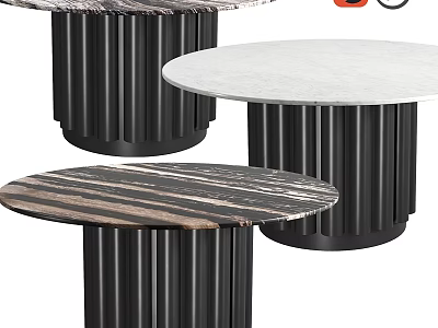 Modern Functional Round Tables With Marble And Wood Grain Tops And Black Fluted Legs 3d model
