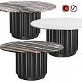 Modern Functional Round Tables With Marble And Wood Grain Tops And Black Fluted Legs