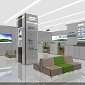 Modern Bank Lobby Interior With White Green Sofas Counters And Digital Displays