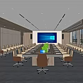 Modern Conference Room Interior Design With Long Table Multiple Chairs And Large Screen 3d model