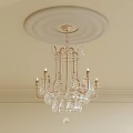Elegant Indoor Golden Chandelier With Crystal Pendants Candle Lights And Ceiling Medallion