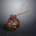 Decorative Glass Household Bottle With Metal Mesh Cover Wooden Stopper And Hanging Rope