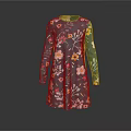 Elegant Dark Green Floral Long Sleeve Dress With Yellow White Pink Flowers