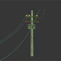 Electrical Utility Pole With Wooden Crossarms Insulators And Power Lines