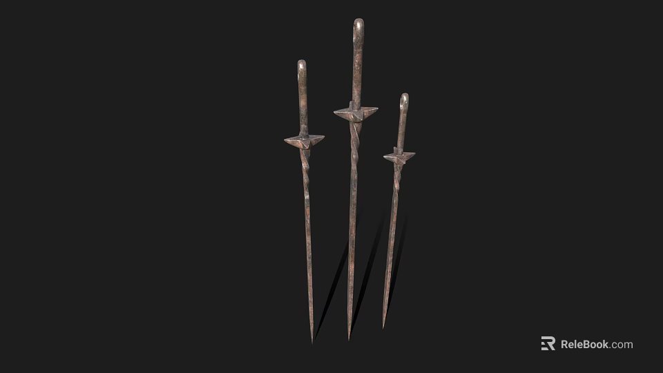 Industrial Equipment Featuring Three Metal Long Shaft Tools With Spear Shaped Tips 3d model 