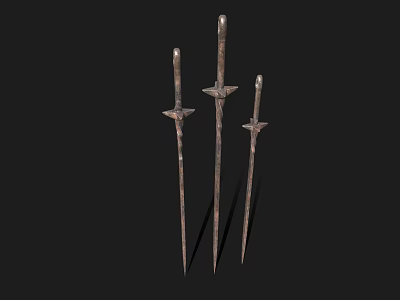Industrial Equipment Featuring Three Metal Long Shaft Tools With Spear Shaped Tips 3d model