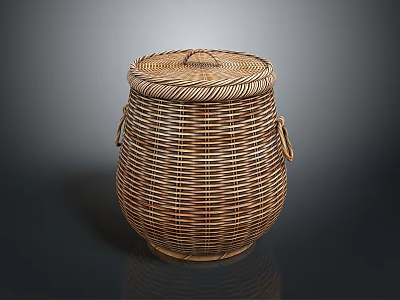 Handwoven Wicker Storage Basket With Lid For Home Organizing And Decorative Use 3d model