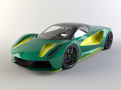 Green Sports Car With Yellow Accents Sleek Aerodynamic Design And Black Wheels 3d model