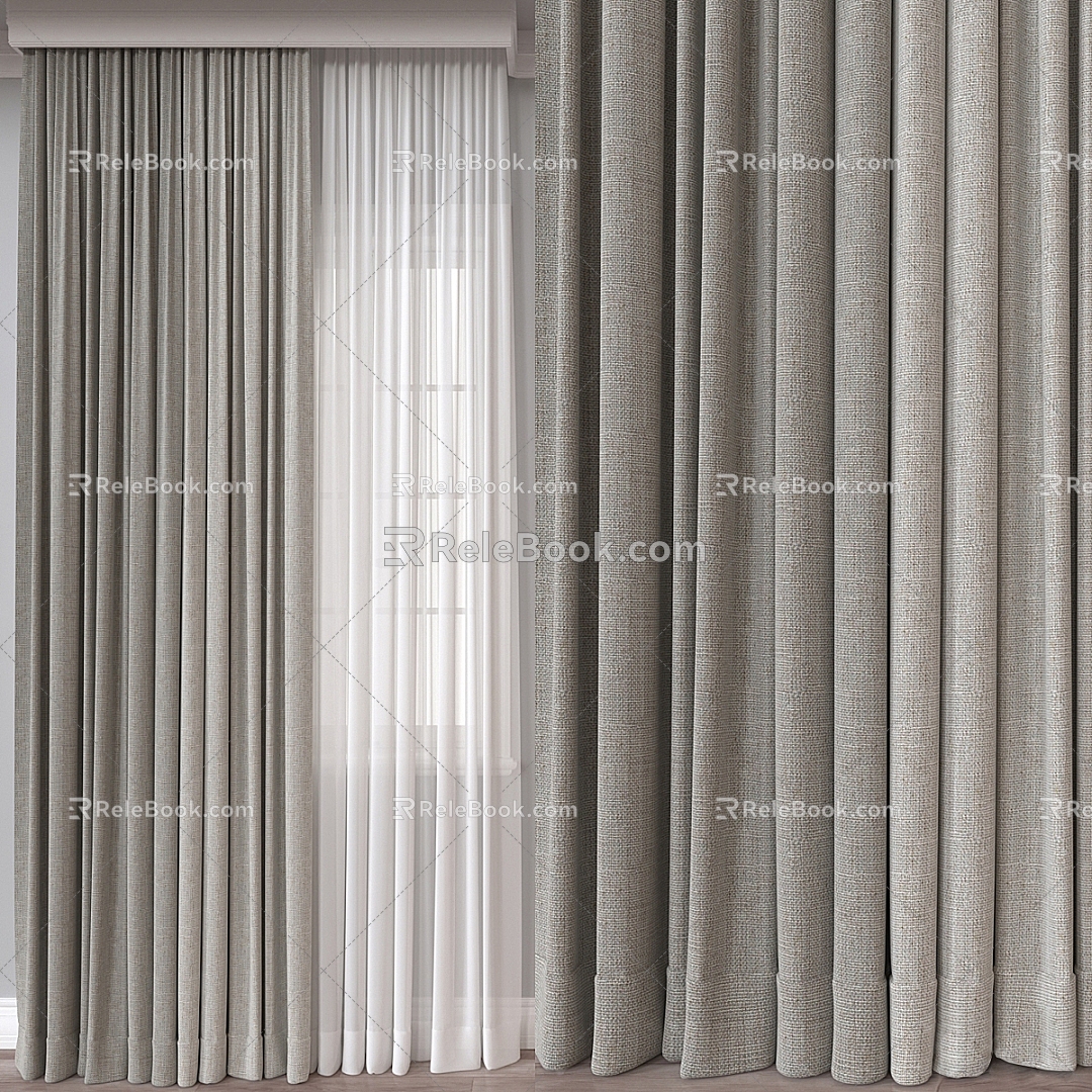 Plain curtain gauze curtain 3d model