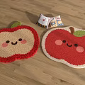 Cute Apple Shaped Rugs With Smiling Face Design In Red And Beige On Wooden Floor
