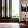 Elegant Indoor Garden Decor With Wooden Screen And Lush Green Plants View