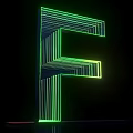 3D Letter F Design With Neon Green And Yellow Striped Lines On Black Background