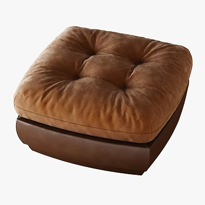 Modern Square Brown Tufted Ottoman With Padded Seat And Leather Base 3d model