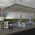 Covered Bicycle Parking Canopy with Electric Scooter Bikes and Charging Station