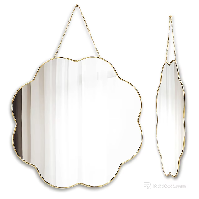 Scalloped And Unique Mirror Hangings With Golden Frames And Chains 3d model
