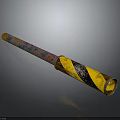 Rusty Metal Rod With Yellow And Black Stripes and Weathered Surface on Gray Background