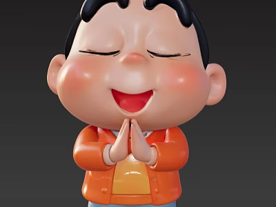 Animated Game Movie Character With Clasped Hands Smiling Face Orange Jacket And Yellow Inner Shirt 3d model