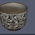 Traditional Decorative Cup With Crane Pattern And Gold Rim Design 3d model