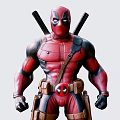 Deadpool Game and Movie Character in Red and Black Suit with Utility Belt and Swords