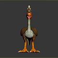 3D Modeled Cartoon Bird With Orange Beak Feet Brown Feathers And Yellow Crest
