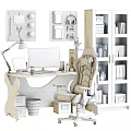 Ergonomic Gaming Desk and Chair Set in Modern Home Office with Computer Monitor and Lamp