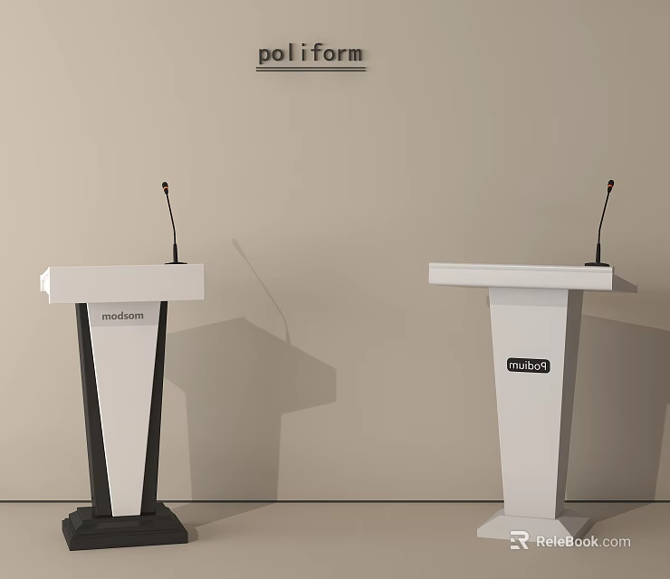 Two Modern Podiums With Microphones And Brand Logos In Poliform Setting 3d model 