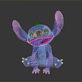 Blue Stitch with Big Ears and Pink Inner Ears Sitting and Sticking Out Tongue