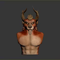 Mythical Game Movie Character With Horns Red Orange Skin And Lion Like Mane