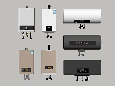 Various Water Heater Designs Including Digital Displays And Diverse Colors 3d model