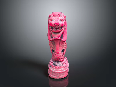 Vibrant Pink Sphinx Sculpture With Intricate Facial Details And Base 3d model