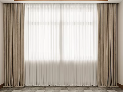 Beige And White Double Layer Curtains For Indoor Window Decoration 3d model