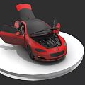 Red Sports Car With Open Doors And Hood On White Circular Platform