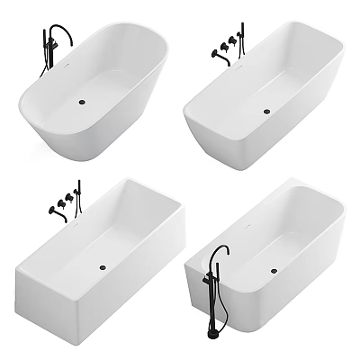 Different Styles Of White Bathtubs With Black Faucets And Modern Design 3d model