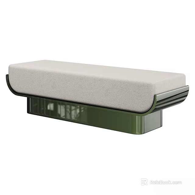 Modern Upholstered Sofa Bench With Gray Padded Seat And Green Metal Base Design 3d model 