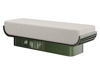 Modern Upholstered Sofa Bench With Gray Padded Seat And Green Metal Base Design 3d model