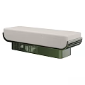 Modern Upholstered Sofa Bench With Gray Padded Seat And Green Metal Base Design