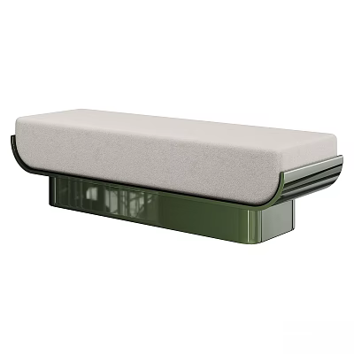 Modern Upholstered Sofa Bench With Gray Padded Seat And Green Metal Base Design 3d model